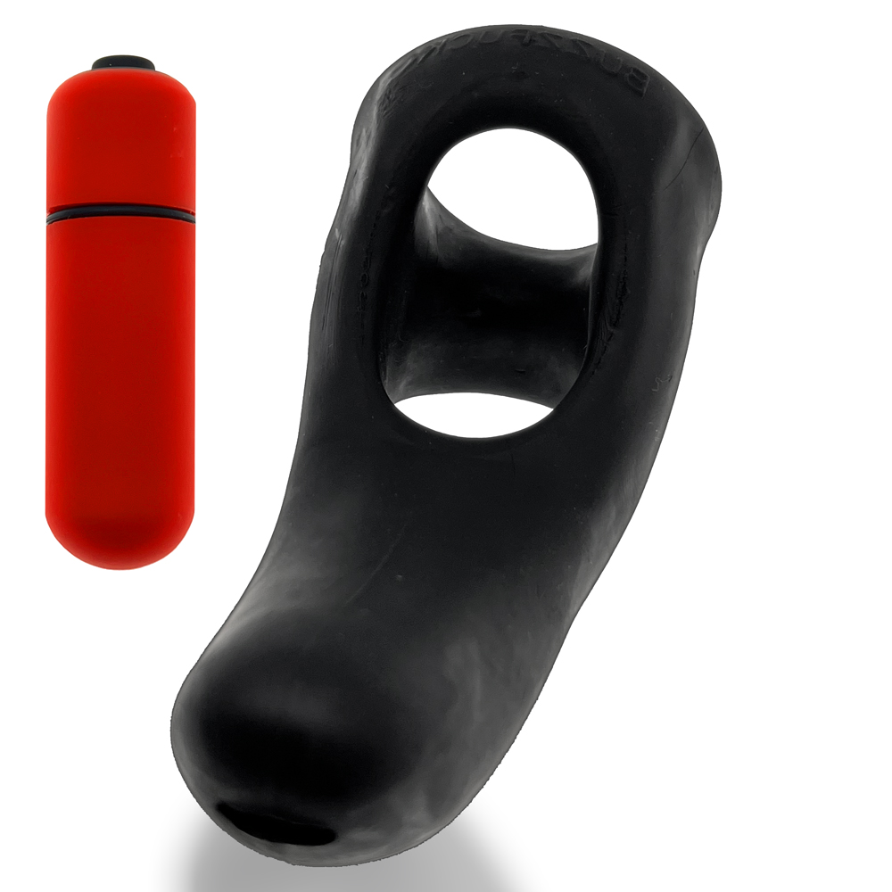 Hunkyjunk Buzzfuck Sling With Taint Vibe Vibrating Cock Sling Tar Ice  Black